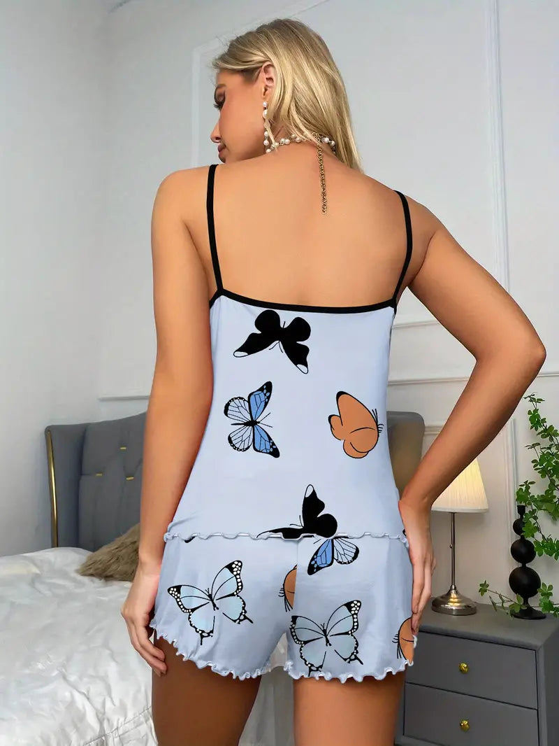 2-delige damespyjamaset met vlinderprint